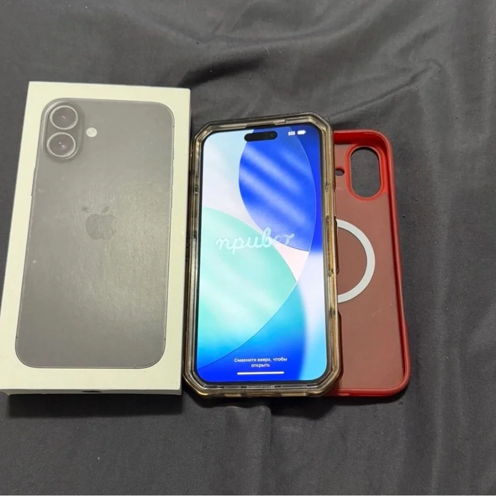 Apple iPhone with Silver and Red Case